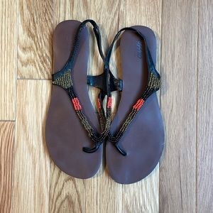 Beaded sling back thong sandals